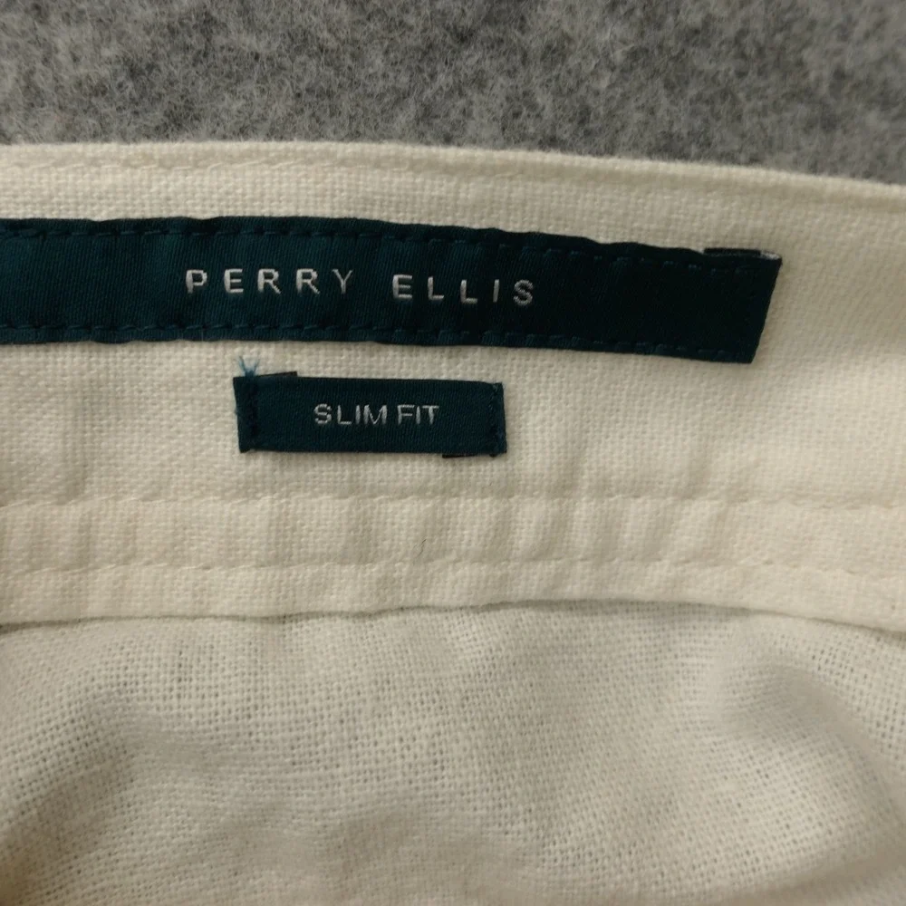 PERRY ELLIS Linen Pants Mens 30x32 White Slim Fit Tapered Trouser Summer Light